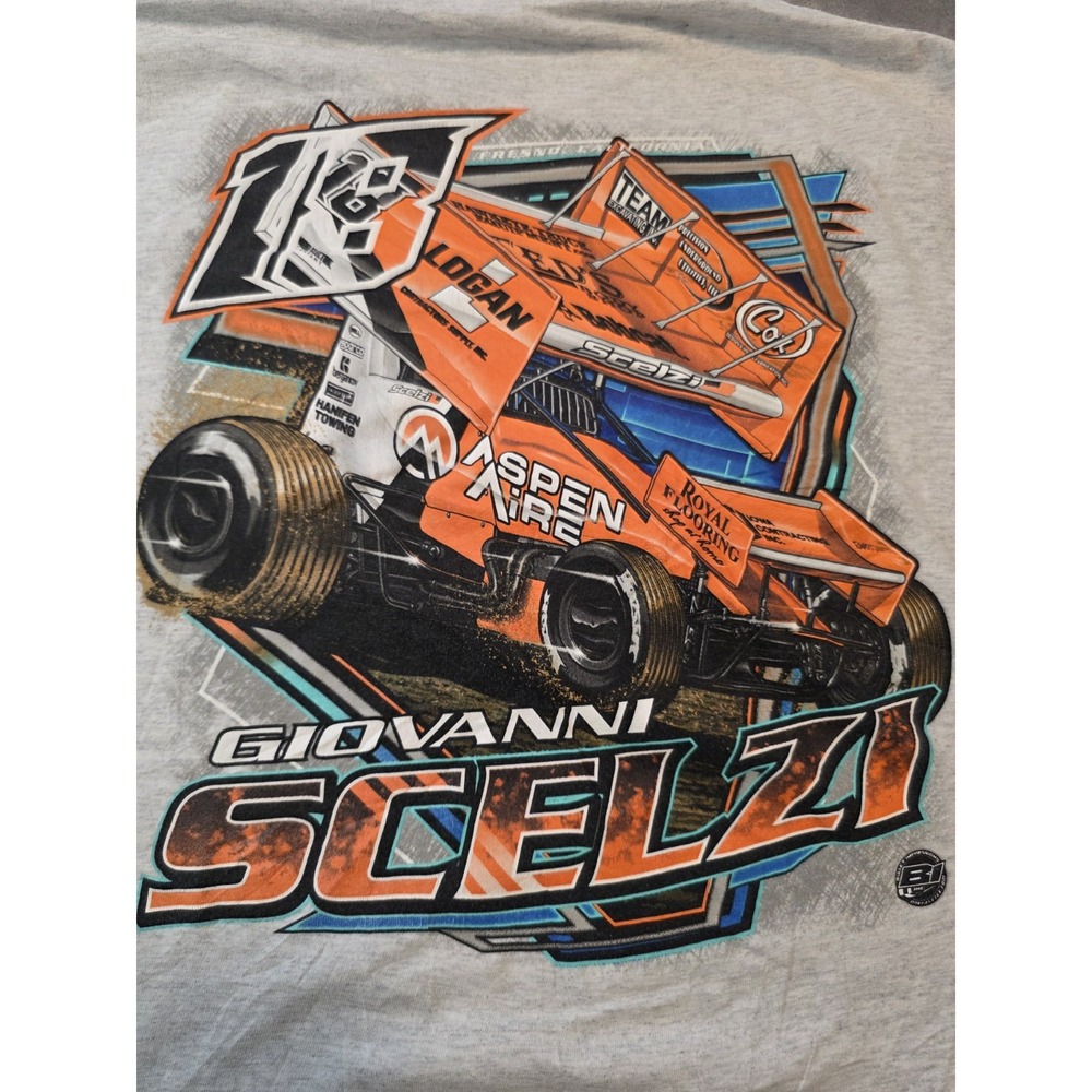 Giovanni Scelzi T Shirt Men's 2XL Gray  18 Sprint Car Racing KCP Gildan Tee